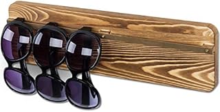 MyGift Burnt Wood Sunglasses Holder Organizer Wall Mounted Eyeglasses Display Rack with Brass Metal Hanging Rod