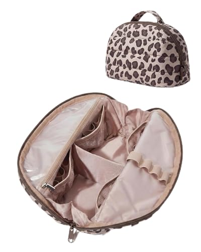 BAGSMART Puffer Kosmetiktasche Damen, Tragbarer Faltbarer Schminktasche, Gepolsterte Make up Tasche, Wasserabweisende Kulturtasche für Toilettenartikel und Pinsel, Leopardenmuster