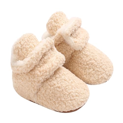 Fleece Baby Booties Girls Boys Sock Slippers Soft Warm Sock Shoes Newborn Anti-Slip Boots Infant Soft Sole Comfort Shoes (Beige, 6-9 Months)