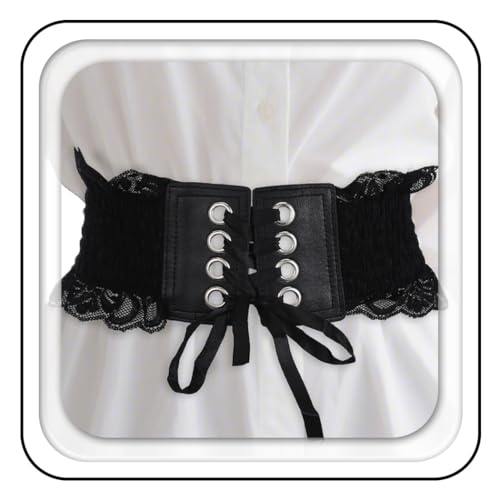 Asooll Vintage Lace-up Wide Elastic Waist Belts Obi Style Cinch Waspie Corset Waist Bands Party Club Prom Costume Dress Belts for Women (Black)