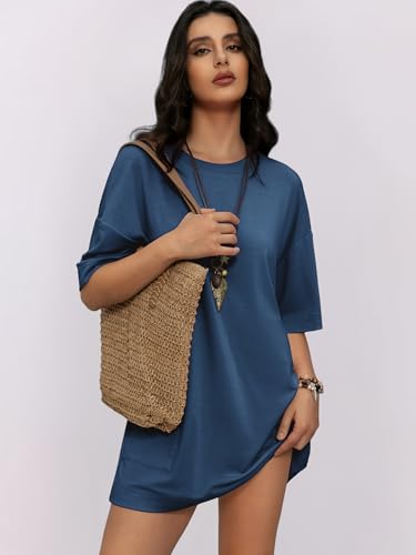 Image of LUXVEER Womens Oversized T Shirt Dress Short Sleeve Crewneck Tunic Tops Basic Summer Casual Mini Short Dresses with Pockets