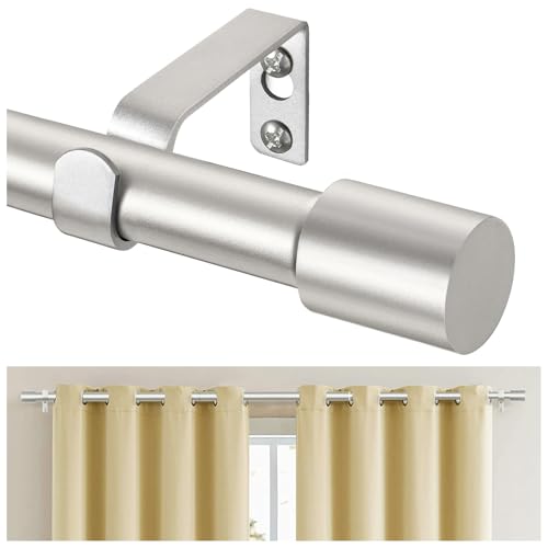 TONIAL Silver Curtain Rod for Windows, 32 to 86 Inch, Modern Cap Finials