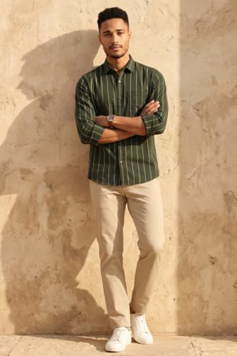 Image of Peter England Men Cotton Striped Slim Fit Shirt