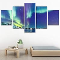 SIGNWIN 5 Panel Canvas Wall Art Modern Art Astronomy & Space Aurora Colorful Global Multicolor Photography for Home Decorations Ready to Hang - 60