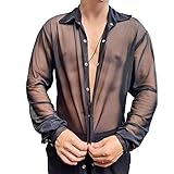 Camisa de Malla para Hombre, Top Transparente para Hombre, Cuello de Manga Larga para Uso en Interiores (XL)