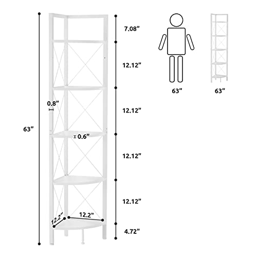 Fiona's Magic 5-Tier Corner Shelf Stand, Tall Corner Bookshelf Corner Plant Stand, Corner Storage Shelves For Living Room, Home Office, Small Space, White #TOP1