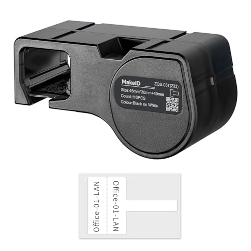 MakeID T-Flag/P-Flag PET-Etikettenpatrone für Innen- und Außenbereich, Draht- und Kabelbeschriftung, Schwarz auf Weiß, für D50-Etikettendrucker