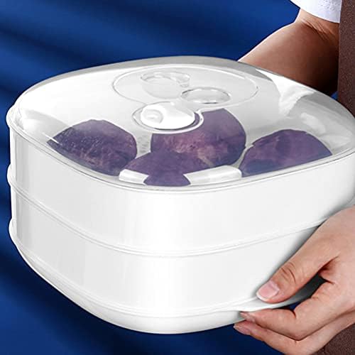 Cabilock 1 Set Microwave Steamer Two- layer Food Steamer Veggie Cooker Vegetable Trays with Lid For Vegetables Rice Fish for Meal Prep Cooking Bun Dumplings White