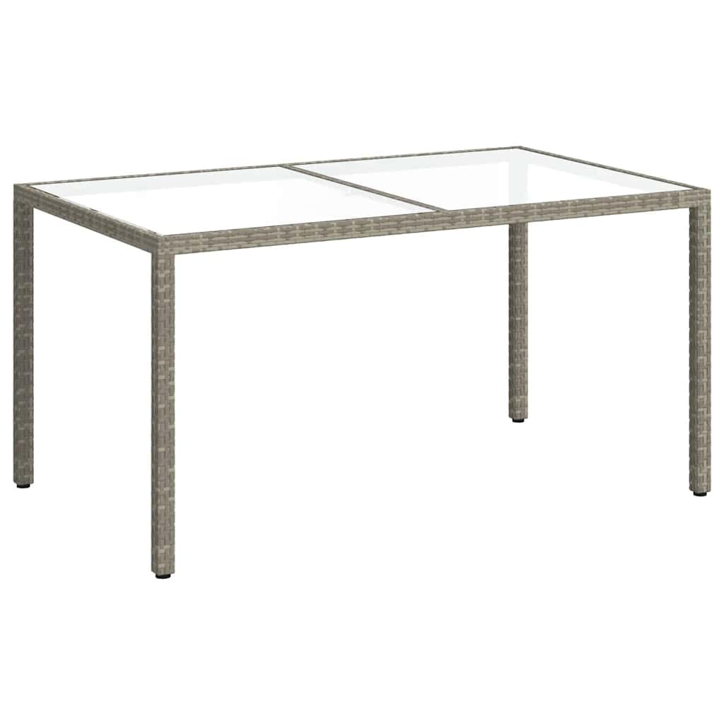 vidaXL Garden Table Outdoor Dining Table Patio Balcony Yard Dinette Desk Dinner Table Furniture Tempered Glass and Poly Rattan Grey