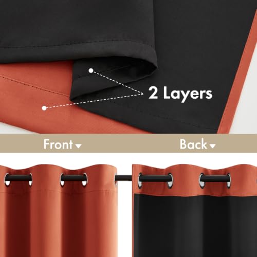 Image of MIULEE Burnt Orange 100% Blackout Fall Curtains for Bedroom 40x45 Inch Long | 2 Thick Layers Thermal Insulated Short Curtains with Black Liner, Noise Reducing Grommet, Drapes for Living Room, 2 Panels