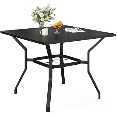 STARY 37" Metal Patio Square Outdoor Dining Table Black with Umbrella Hole