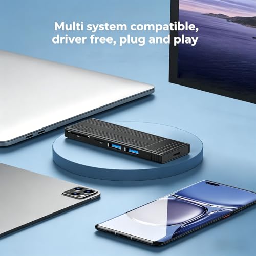 Base de disco duro USB C portatil con lector tarjetas y puertos USB 3.1 5