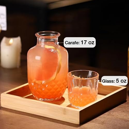 image for Bedside Water Carafe and Glass Set, Mfacoy 17 OZ Glass Pitcher & 5 OZ 