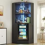 Corner Bar Cabinet with Fridge Space, Coffee Bar with Fridge Space