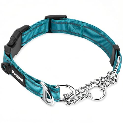 PETTOM Collare Cane, Semistrozzo per Cani Grandi e Piccoli, Collare Strozzo Cane Riflettente Regolabile per Camminare e Allenarsi (L, Blu)