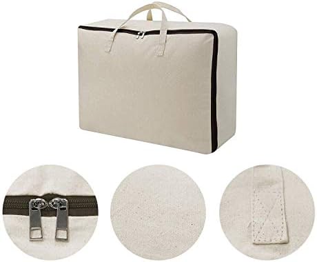 iwill CREATE PRO Breathable 100% Cotton Canvas Soft Storage Bag with Handles, Good for Beddings, Comforters, Quilt, Blanket, Pillows, Garments, Sweaters Organization, Beige, 2pcs