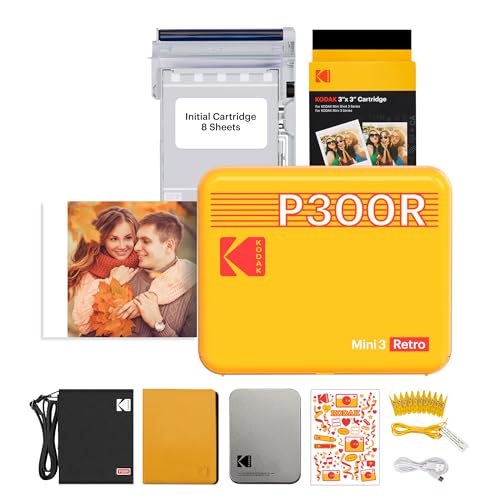 Kodak Mini 3 Retro 3x3 Portable Photo Printer Accessory Gift Bundle, Compatible with iOS, Android & Bluetooth Device, Real Photo 4PASS Technology & Laminating Process, Photos Yellow
