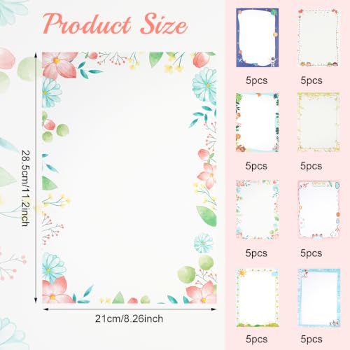 Image of HASTHIP 48 Pcs Letter Writing Paper - 6 Style A4 Project Papers with European Retro Borders, Double Sided Decorative Letter Sheets for Invitations Projects, Assignments, Holiday homework