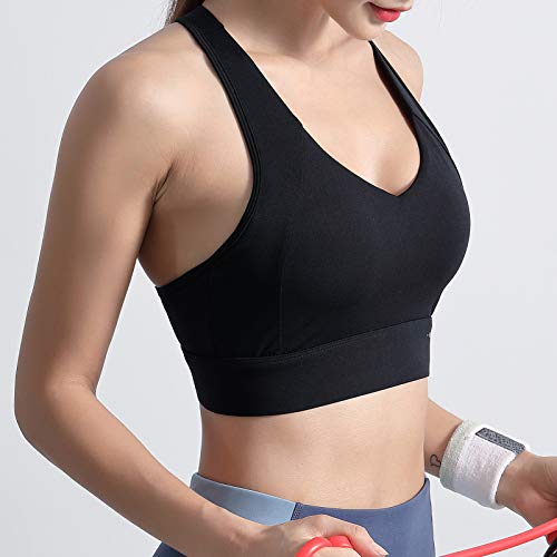 Nishore Sutiã esportivo feminino com alças nas costas com fecho de gancho e ocular removível acolcho