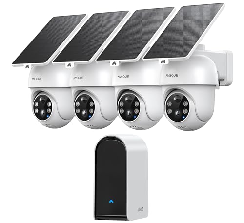 ANSQUE Security Cameras Wireless Outdoor Home System, 4 Camera Kit, No Subscription Fees, Solar...