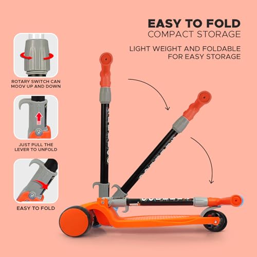 Image of NHR 3-Wheel Kick Scooter for Kids with Adjustable Height, Smart Tilt-to-Steer Balance Control, Heavy Duty PU Wheels & Rear Foot Brake (Orange)