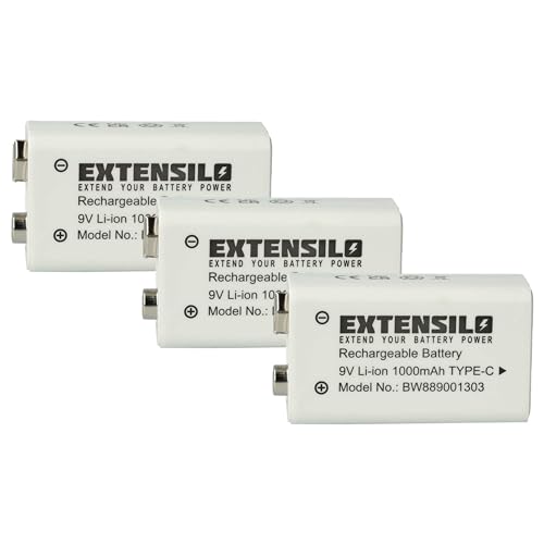 EXTENSILO 3X Batería de 9 V (1000 mAh, Li-Ion) Recargable, Ready-to-Use