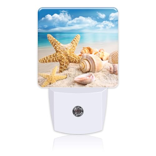 Image of Night Light Plug into Wall Starfish Seashells On Beach Night Light with Dusk to Dawn Sensor Night Light for Kid Girls Boys Women Men Room Decor, Hallway, Kitchen, Bathroom, Nursery, Stairs