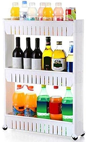 3-Tier Slim Storage, Cart Narrow Laundry Storage, Cart Slide Out Storage, Kitchen Trolley Spice Rack with Rolling Castor