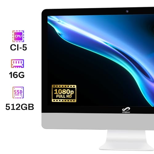 Image of STGSivir All in One Computer PC,23 inch FHD Display,Core i5,16G RAM,512G SSD | All in One Desktop Computer,WiFi,BT 5.0,RGB Keyboard,Mouse,HDMI,Win11 Home,AIO for Home,Office