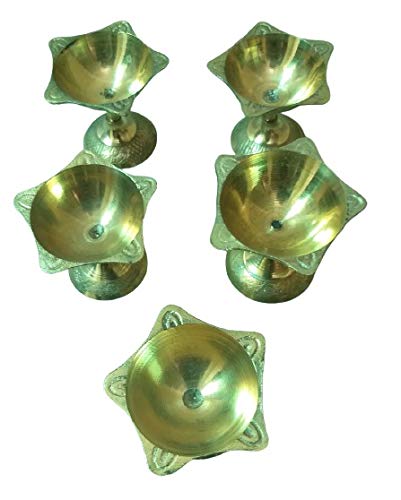 Samast Brand Presents Brass 5 Deepak Set for Puja and Festive Home Decoration Sold by Garvita's Store