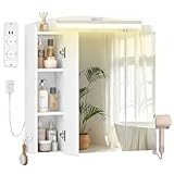 Hzuaneri Spiegelschrank Bad mit Beleuchtung, 2AC+2USB Steckdosenleiste, Wandschrank mit Haartrockner Halter, Haken, Stecker, Verstellbare Regale, 16,5 x 70 x 75 cm, Weiß, MC00603XEU