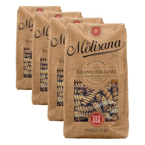 La Molisana, Fusilli Integrali n. 28, Pasta Integrale da Solo Grano Italiano - Trafilata al Bronzo, Ricca di Fibre, Ruvida e Tenace con Eccellente Tenuta in Cottura - Confezione da 2000g