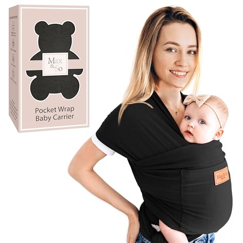 Image of Baby Wrap Carrier - Premium Cotton Baby Carrier Wrap for Newborn to Toddler- Infant Carrier- Baby Holder One Size Fits All with Front Pocket (Black) by Max&so