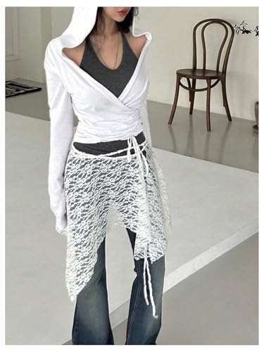 GORGLITTER Women's Floral Lace Sheer Wrap Skirt Criss Cross Tie Front Asymmetrical Skirts4