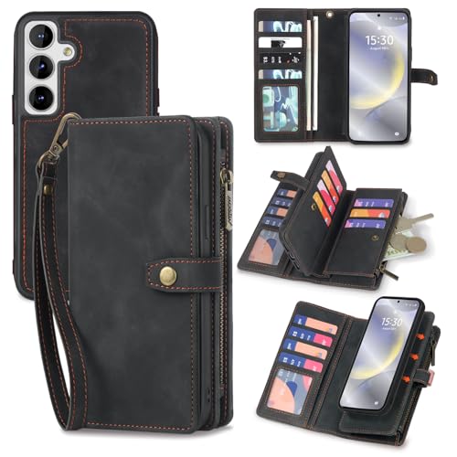 TwoHead Phone Case Wallet Compatible with Samsung Galaxy S24 Plus | Card Holder, Detachable, Magnetic, PU Leather, All-Round Protective, Phone Case Wallet, Wrist Strap,Black by TwoHead - Used condition - US$13.01