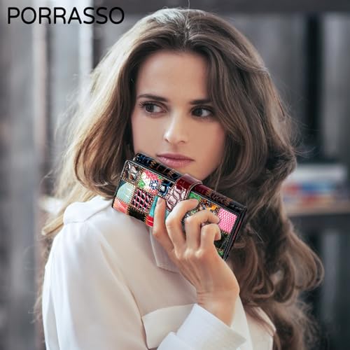 PORRASSO Women's Wallet Leather Colourful Purse Card Holder Organizer Ladies Wallet Coin Purse2