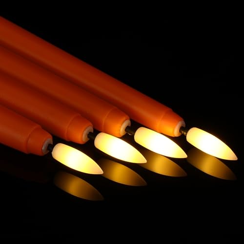 Image of Rossesay 24 Pcs Flameless LED Taper Candles Battery Operated Candle 8.5 inch, 9.65 inch, 10.8 inch, 12.8 inch Flameless Candlesticks Flickering for Christmas Church Wedding Indoor Decoration(Classic, Orange)