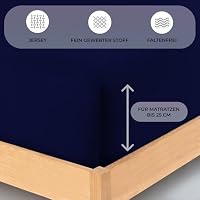 Buymax Spannbettlaken 100x200cm Baumwolle 100% Spannbetttuch Bettlaken Jersey, Matratzenhöhe bis 25 cm, Farbe Marineblau – Ansicht 3