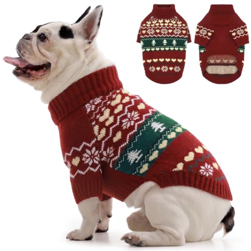 Image of IECOii Dog Sweater for Small & Medium Dogs, Warm Christmas Dog Turtleneck,L