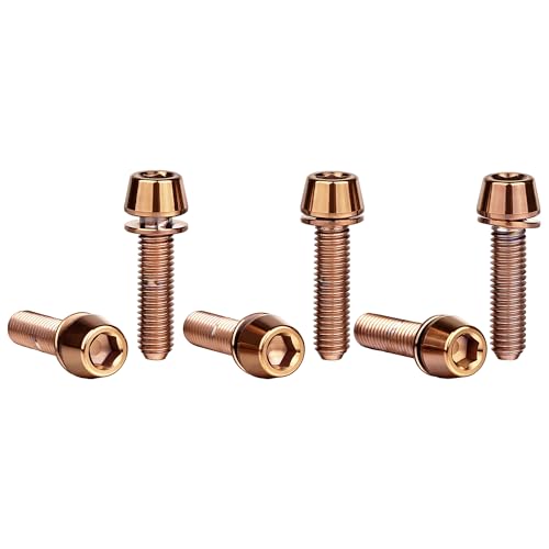 Image of Titanium Ti Allen Hex M5x16 18mm Tapered Head Bolt with Washer Screw for Bicycle Stem Parts Pack of 6 (Bronzed, M5x18mm)