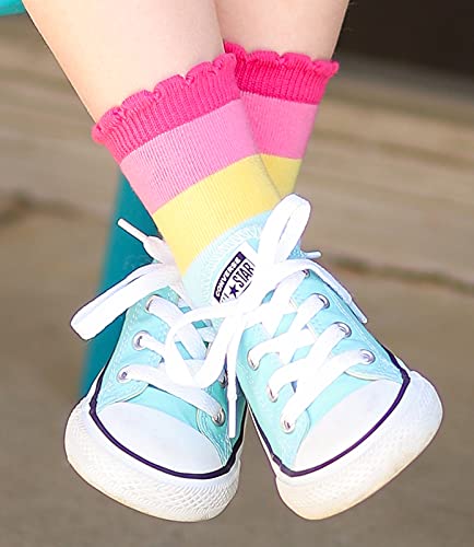 Jefferies Socks Girl's Rainbow Stripes Hearts Smiley Face Crew Socks 6 Pack, Multi, Medium #TOP3