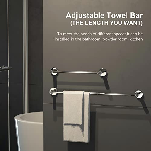 Adjustable 16 To 27.6 Inch Single Towel Bar, Imomwee Chrome Finished Sus304 Stainless Steel Bath Towel Holder, Wall Mounted Towel Rail For Bathroom Kitchen Washroom, 1" Diameter Towel Rod With Hooks #TOP3