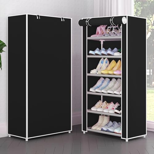 Image of YouCopia Shoe Rack for Home Non Woven Fabric - DIY Multipurpose Shoe Rack Organizer, 6-Layer Shoe Rack for Home -Shelf with Dustproof Door Entryway for Heels /Slippers /Boots (Black, 6-Layer)