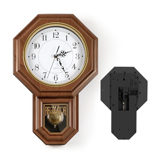 Sunexinlo Pendulum Wall Clocks Battery Operated Regulator wall Clock with Pendulum Vintage Decorative Grandfather Clock for Living Room Bedroom Kitchen Office Brown 11.8x17.7in
