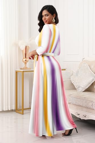 Image of FANDEE Plus Size Maxi Dress for Women Casual Summer Sundress V-Neck 3 /4 Sleeve