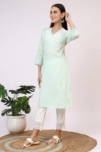 Image of W for Woman Embroidered Cotton Lurex Straight Kurta Size: