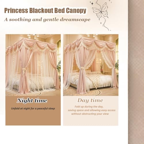 Toldo de cama de princesa confeccionado con elegantes cortinas con volantes 7