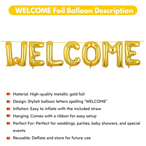 Image of Welcome Banner Gold for Birthday Wedding Office Home Baby Boy Girl Foil Balloon Decoration Decor Celebration Golden