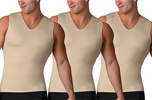 Insta Slim - Made in USA - 3 Pack - Mens Compression Body Shaper Sleeveless V-Neck for Back Support, Gynecomastia & Hernias