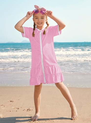 BesserBay Girls Zip-Up with Pockets Terry Cover Up Cozy Bathrobe with Hood 4-14 Years4